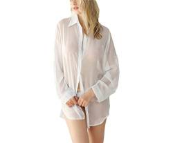 Sexy Dessous-Bluse für Damen, klassisch, weiße Knöpfe, transparentes Hemd, Frühling, Sommer, Chiffon-Oberteile, weiß, XXXXL von Haitpant