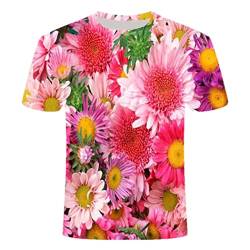 Sommer Rose Blumen Muster 3D T-Shirt Herren Casual Streetwear Kurzarm T-Shirt, Dx340, L von Haitpant