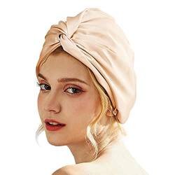Haarhaube zum Schlafen - Haarschlafmütze - Doppellagige Duschhaube aus Maulbeerseidenstoff, elastisches Band-Design – Nachtschlafmütze für Frauen, Lady Shower Halatua von Halatua
