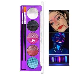 Neon-Glitzer-Lidschatten-Palette - 5-farbige tragbare Lidschatten-Puderpalette | Hochglänzendes Make-up-Puder, multifunktionale, glänzende, leuchtende Schwarzlicht-Make-up-Kosmetik für Frauen Halatua von Halatua