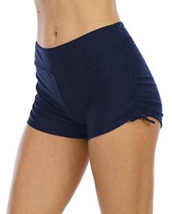 Halcurt Damen Boardshorts Boyleg Tankinihose Ruched Swimming Surf Shorts, Marineblau/seitliche Schnur, S von Halcurt