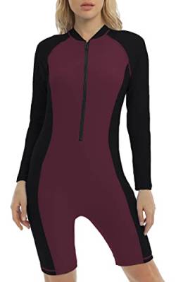 Halcurt Damen Langarm Rashguard Boyshort Ganzkörper-Badeanzug Reißverschluss von Halcurt