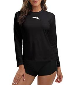 Halcurt Damen Langarm Rashguard Schwimmshirt LSF 50+ Sonnenschutz Badeanzug Top, Schwarz, XX-Large von Halcurt