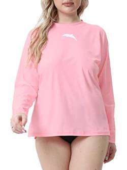 Halcurt Damen Plus Size Langarm Rashguard Loose Fit Swim Shirt Upf50+ Sonnenschutz Badeanzug Top, leichter Lachs, 3X von Halcurt