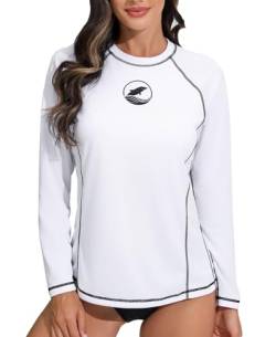 Halcurt Damen Rash Guard Langarm mit BH UV Shirt Sonnenschutz UPF 50+ Schwimmshirt Schnell Trocknender Badeshirt Schwimmen L von Halcurt