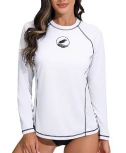 Halcurt Damen Rash Guard Langarm mit BH UV Shirt Sonnenschutz UPF 50+ Schwimmshirt Schnell Trocknender Badeshirt Schwimmen XL von Halcurt