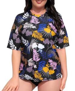 Halcurt Damen Rash Guard Übergröße UV Shirt Kurzarm mit BH UPF 50+ Sonnenschutz Badeshirt Schwimmshirt Schnell Trocknender Bademode 2X von Halcurt