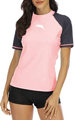 Halcurt Damen Rash Guard UV Block Badehemden Kurzarm Wasserhemden Rosa XL von Halcurt