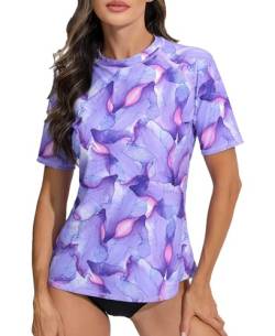Halcurt Damen Rash Guard UV Shirt Kurzarm UPF 50+ UV Schutz Schwimmshirt Schnell Trocknender Badeshirt Bademode M von Halcurt
