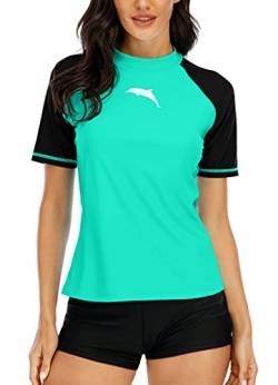 Halcurt Damen Rashguard UV Shirt, Athletic Swim Shirt,Kurzarm Badeshirt Badenmode Tankini Lake Green XL von Halcurt