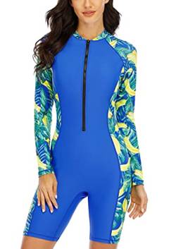 Halcurt Damen Rashguard UV Siamesisch, Athletic Swim Shirt,Langärmelige Badeshirt Badenmode Tankini, Blau, L von Halcurt