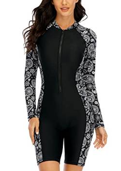 Halcurt Damen Rashguard UV Siamesisch, Athletic Swim Shirt,Langärmelige Badeshirt Badenmode Tankini, Schwarz, L von Halcurt