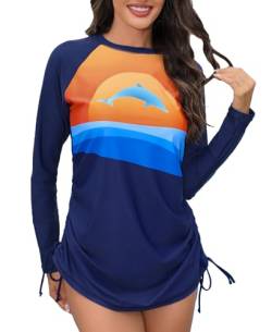 Halcurt Damen UV Shirt Langarm Rash Guard Badeshirt mit Verstellbare Seitenbänder UPF 50+ Bademode Schnell Trocknender Surf Schwimmshirt L von Halcurt