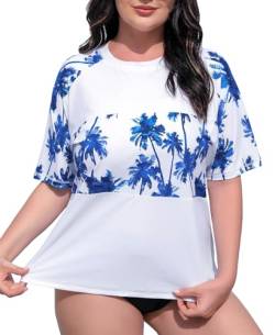 Halcurt Schwimmshirt Damen Übergröße Kurzarm UPF 50+ Sonnenschutz Rash Guard UV Shirt Schnell Trocknender Bademode 1X von Halcurt