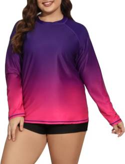 Halcurt Schwimmshirt Damen Übergröße Rash Guard Langarm UPF 50+ Sonnenschutz Badeshirt UV Shirt Schnell Trocknender Bademode 4X von Halcurt