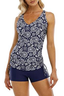 Halcurt Tankini Damen Set Zweiteilig Badeanzug mit BH V-Ausschnitt Tankini Oberteil mit Badeshorts Badeanzüge für Damen XL von Halcurt