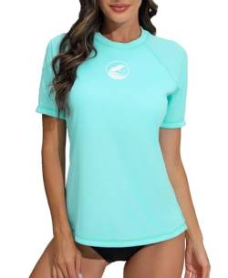 Halcurt UV Shirt Damen Kurzarm Rash Guard mit BH UPF 50+ Badeshirt UV Schutz Schwimmshirt Schnell Trocknender Bademode Schwimmen M von Halcurt