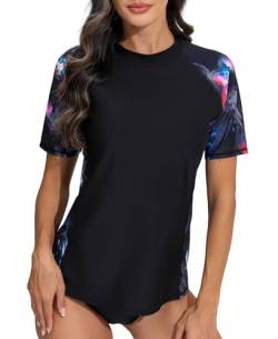 Halcurt UV Shirt Damen Rash Guard Kurzarm UPF 50+ Schwimmshirt Schnell Trocknender Badeshirt UV Schutz Bademode L von Halcurt