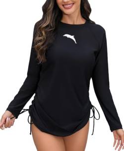 Halcurt UV Shirt Damen Rash Guard Langarm Badeshirt mit Verstellbare Seitenbänder UPF 50+ Sonnenschutz Bademode Schnell Trocknender Schwimmshirt L von Halcurt