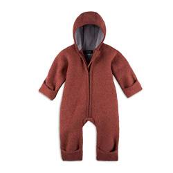 Halfen Walkanzug Baby (100% Made in Germany) - Walk Baby Overall, Babyoverall aus Walkwolle (Bio Natur Schurwolle), Walkoverall mit Kapuze, Farbe: Marone,74/80 von Halfen