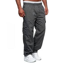 Cargo-Jogginghose für Herren, leger, Sport, Kordelzug, dünne Jogginghose, grau, 56 von Halfword