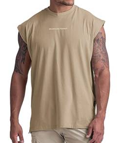 Halfword Gym T-Shirts Herren Training Lose Kurzarm Ärmellos Unterhemden Tops Rundhals Atmungsaktiv, Beige B, XL von Halfword