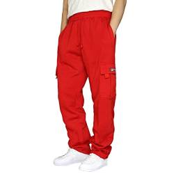 Halfword Herren-Cargohose, lockere Fleece-Hose, lässig, Fitnessstudio, Jogginghose, leicht, Jogginghose, rot, 31-35 von Halfword