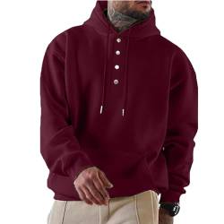 Halfword Herren Hoodies Sweatshirts Druckknopf Hoody Pullover Langarm Top mit Kängurutasche, rot, S von Halfword
