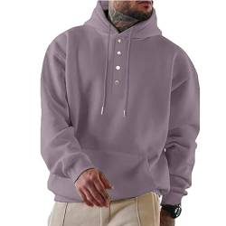 Halfword Herren Hoodies Sweatshirts Druckknopf Hoody Pullover Langarm Top mit Kängurutasche, violett, XL von Halfword