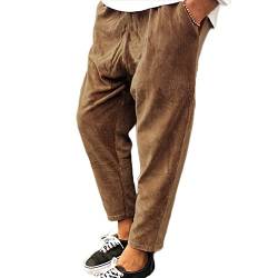 Halfword Herren dünne Cordhose Freizeithose Kordelzug elastische Taille Baggy Sweatpants, braun, 31-35 von Halfword