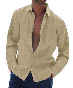 Halfword Leinenhemd Herren Langarm Beige M von Halfword