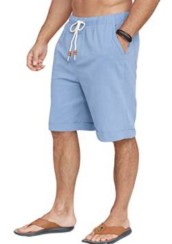 Halfword Leinenhose Herren Kurz Leinen Shorts Kordelzug Strand Freizeithose Leichte Urlaub Sommer Blau XXXL von Halfword