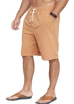 Halfword Leinenhose Herren Kurz Leinen Shorts Kordelzug Strand Freizeithose Leichte Urlaub Sommer Khaki XXXL von Halfword