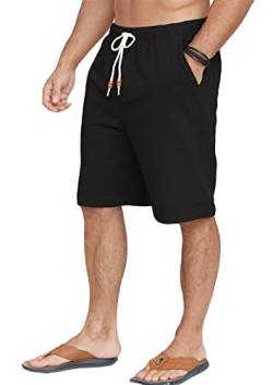 Halfword Leinenhose Herren Kurz Leinen Shorts Kordelzug Strand Freizeithose Leichte Urlaub Sommer Schwarz XXL von Halfword