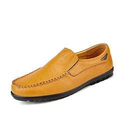 Herren Casual Loafers Slip on Schuhe Mokassin Fahren Schuhe Echtes Leder Flache Schuhe, gelb, 45 EU von Halfword