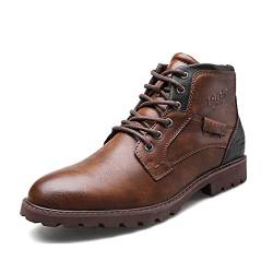 Herren Leder Kurze Stiefel Herbst Winter Anti-Rutsch Retro Herren Stiefel Seitlicher Reißverschluss Freizeitschuhe, braun, 42 2/3 EU von Halfword