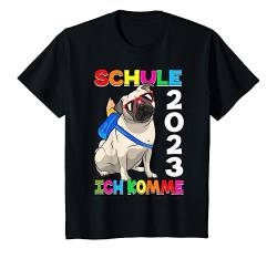 Kinder Schule Hier Komm Ich Mops Hund Schulkind 2023 T-Shirt von Hallo Schule 2023 Lustiger Kinder Schulkind 2023