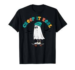 Ghost Skateboard Creep It Real Retro Halloween Skater Jungen T-Shirt von Halloween Shirts For Women Men Kids Boys Girls