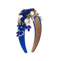 Haloppe Blume Kunstperlen Stirnband Damen Retro Luxuriöse Stoff Kunst Glas Strass Vintage Haar Blau von Haloppe
