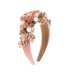 Haloppe Blume Kunstperlen Stirnband Damen Retro Luxuriöse Stoff Kunst Glas Strass Vintage Haar Rosa von Haloppe