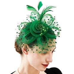 Haloppe Party-Kopfbedeckung für Damen, Teeparty, Mesh-Feder-Stirnband, dekorativ, eng anliegend, bezaubernd, Grün von Haloppe
