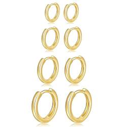 Halora 4 Pairs Creolen Ohrringe Gold Silber Set Klein Zirkonia Hoops Ohrringe Damen Schmuck Geschenke (Gold-4 pairs-6/8/10/14mm) von Halora