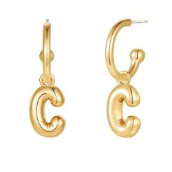 Halora Initial C Hoop Earrings for Women, Bubble Buchstaben Tropfen Ohrringe, Balloon Goldene Ohrringe Hängend Damen Jewellery von Halora