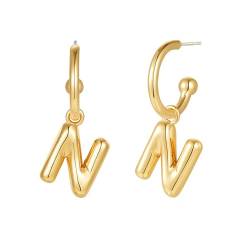 Halora Initial N Hoop Earrings for Women, Bubble Buchstaben Tropfen Ohrringe, Balloon Goldene Ohrringe Hängend Damen Jewellery von Halora