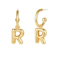 Halora Initial R Hoop Earrings for Women, Bubble Buchstaben Tropfen Ohrringe, Balloon Goldene Ohrringe Hängend Damen Jewellery von Halora