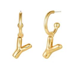 Halora Initial Y Hoop Earrings for Women, Bubble Buchstaben Tropfen Ohrringe, Balloon Goldene Ohrringe Hängend Damen Jewellery von Halora