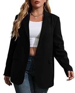 Damen-Blazer in Übergröße mit Knöpfen und langen Ärmeln, für Arbeit und Büro, mit Taschen, 01-schwarz, X-Large von Haloumoning
