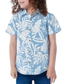 Haloumoning Jungen Kurzarm Hemd Hawaii Print Shirt Kinder Aloha Hemd Sommer Casual Funky Knopfleiste Tops T-Shirt,Hellblau,130 von Haloumoning