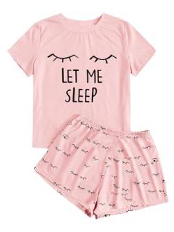 Haloumoning Mädchen Sommer Niedliche Shorts Set Bequem Kurzarm Cartoon bedrucktes Pyjama Set T-Shirt und Kurze Hose Set, Rosa, 4-6 Jahre von Haloumoning