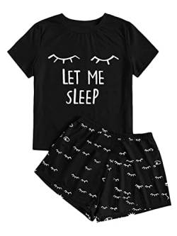 Haloumoning Mädchen Sommer Niedliche Shorts Set Bequem Kurzarm Cartoon bedrucktes Pyjama Set T-Shirt und Kurze Hose Set, Schwarz, 4-6 Jahre von Haloumoning